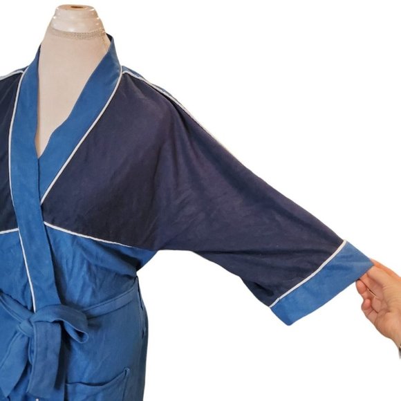 Vintage 80s Mens Blue Fleece Robe S/M McGregor - Picture 2 of 8